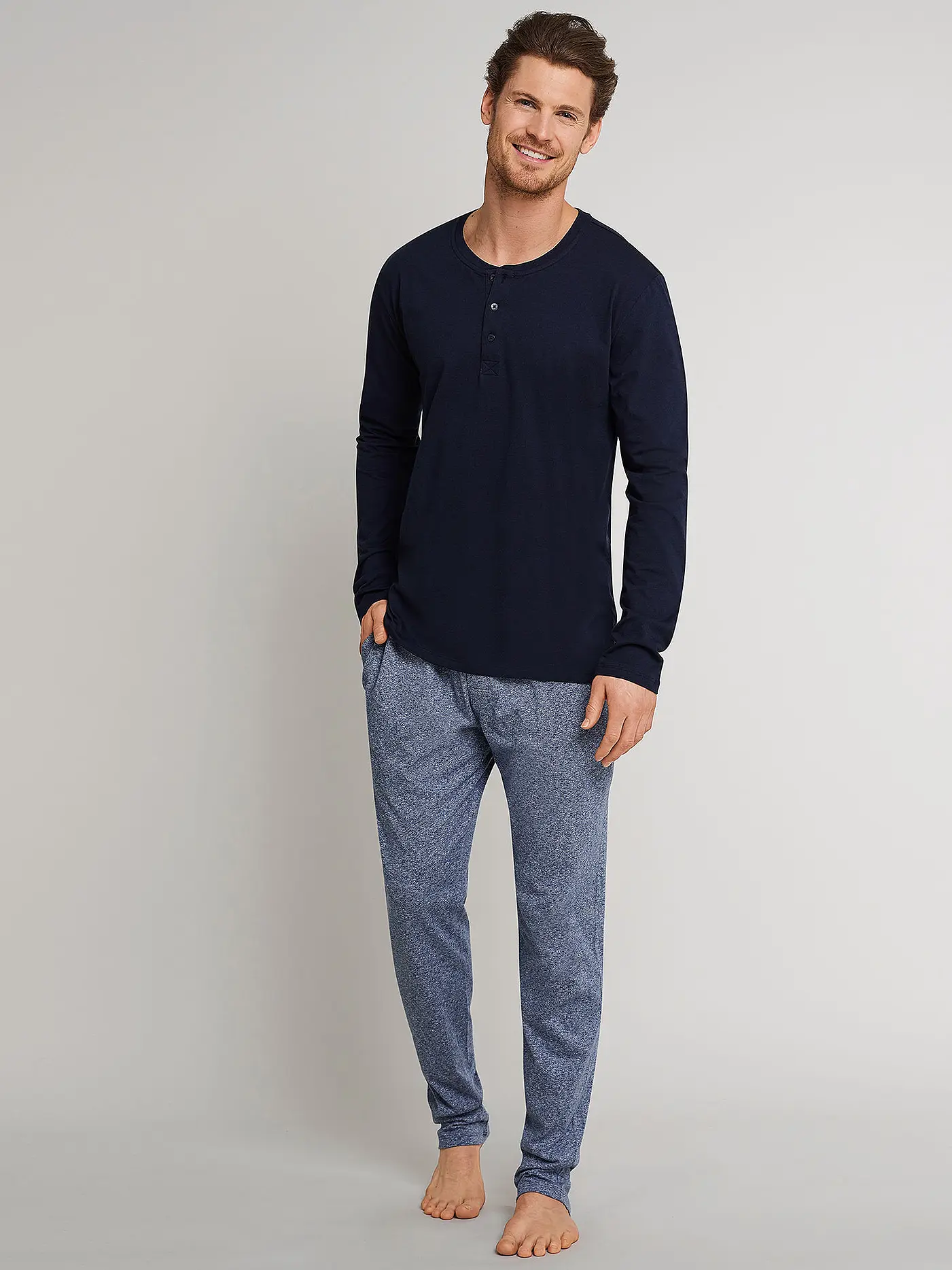 SCHIESSER | Pyjama Langamshirt Dunkelblau | 
